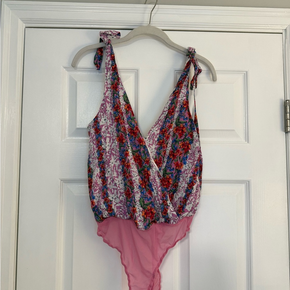 Lulu's Pink Floral Tank Bodysuit